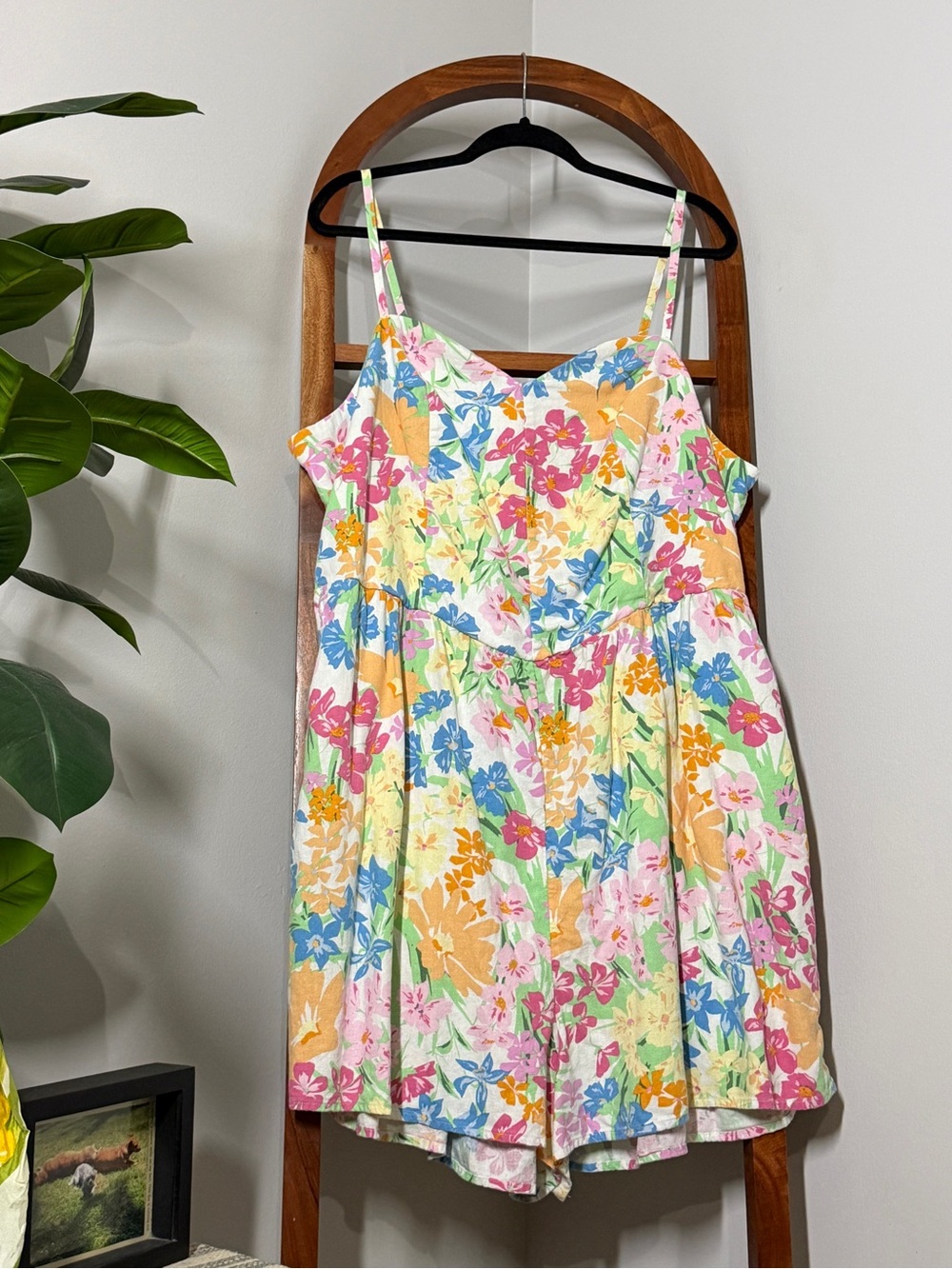 Old Navy 3X Floral Linen Blend Sweetheart Neck Romper